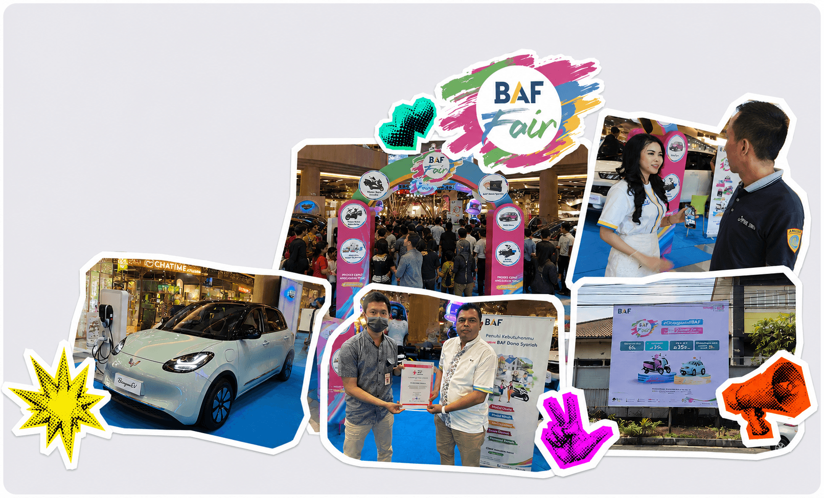 BAF Fair editorial collage — brand activation at a public mall fair